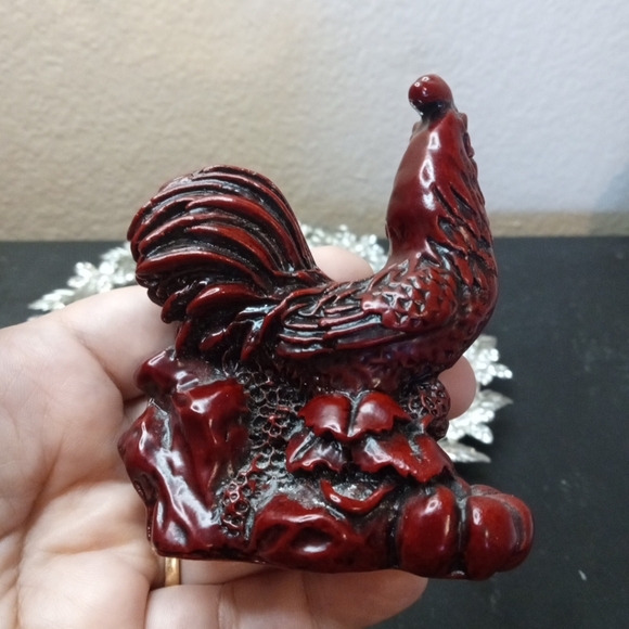 GORGEOUS Chinese Cinnabar 5" Rooster Figurine - Picture 5 of 6